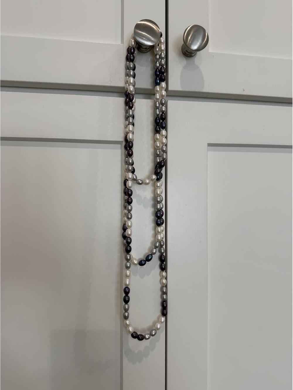 64" Long Genuine Freshwater Pearl Rope Necklace Multicolor White, Grey, Peacock